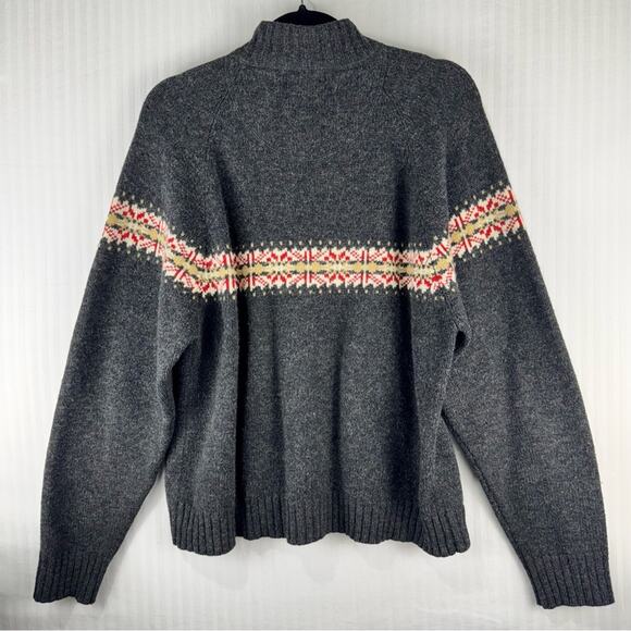 Woolrich Dark Charcoal 1/4 Zip Pullover Fair Isle Lambswool Sweater Size Large - Picture 4 of 7